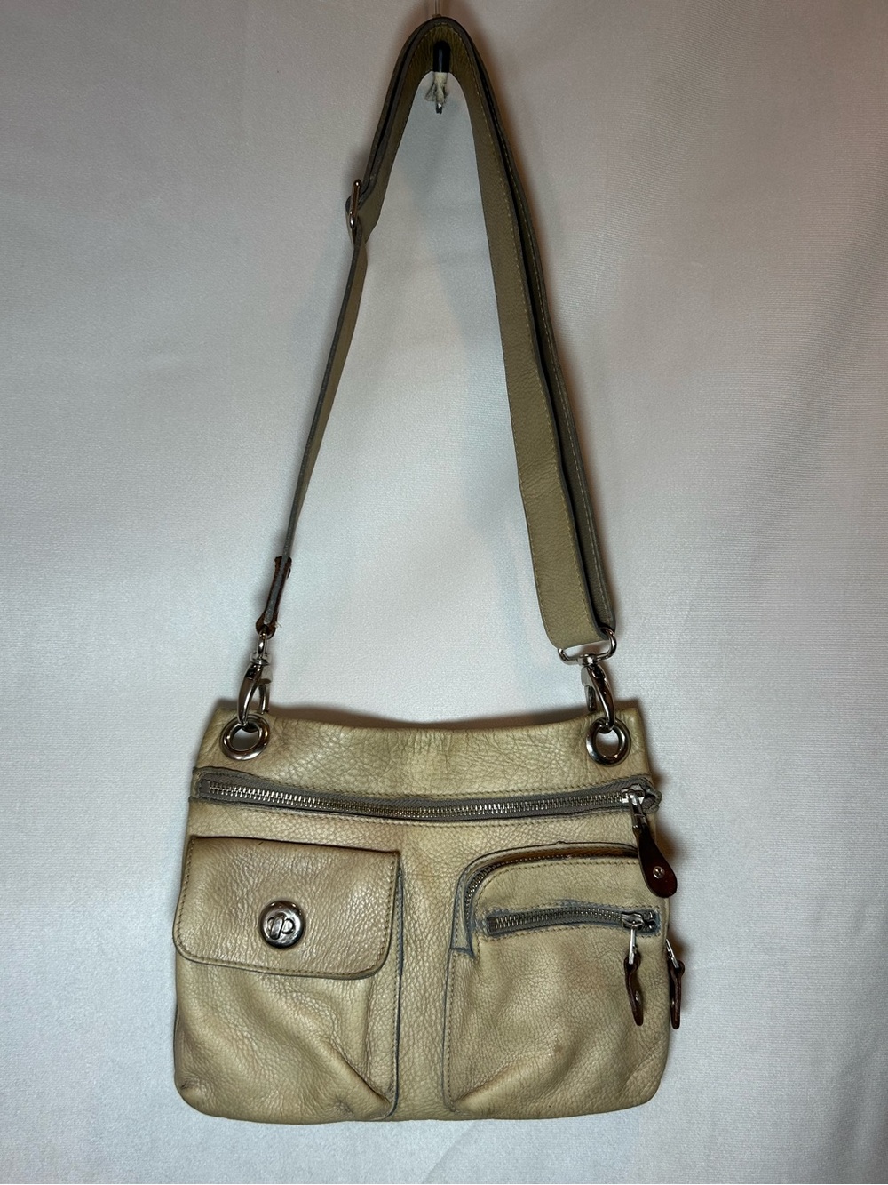 Vintage Roots Village Pebbled Leather Crossbody Bag, Ivory Beige